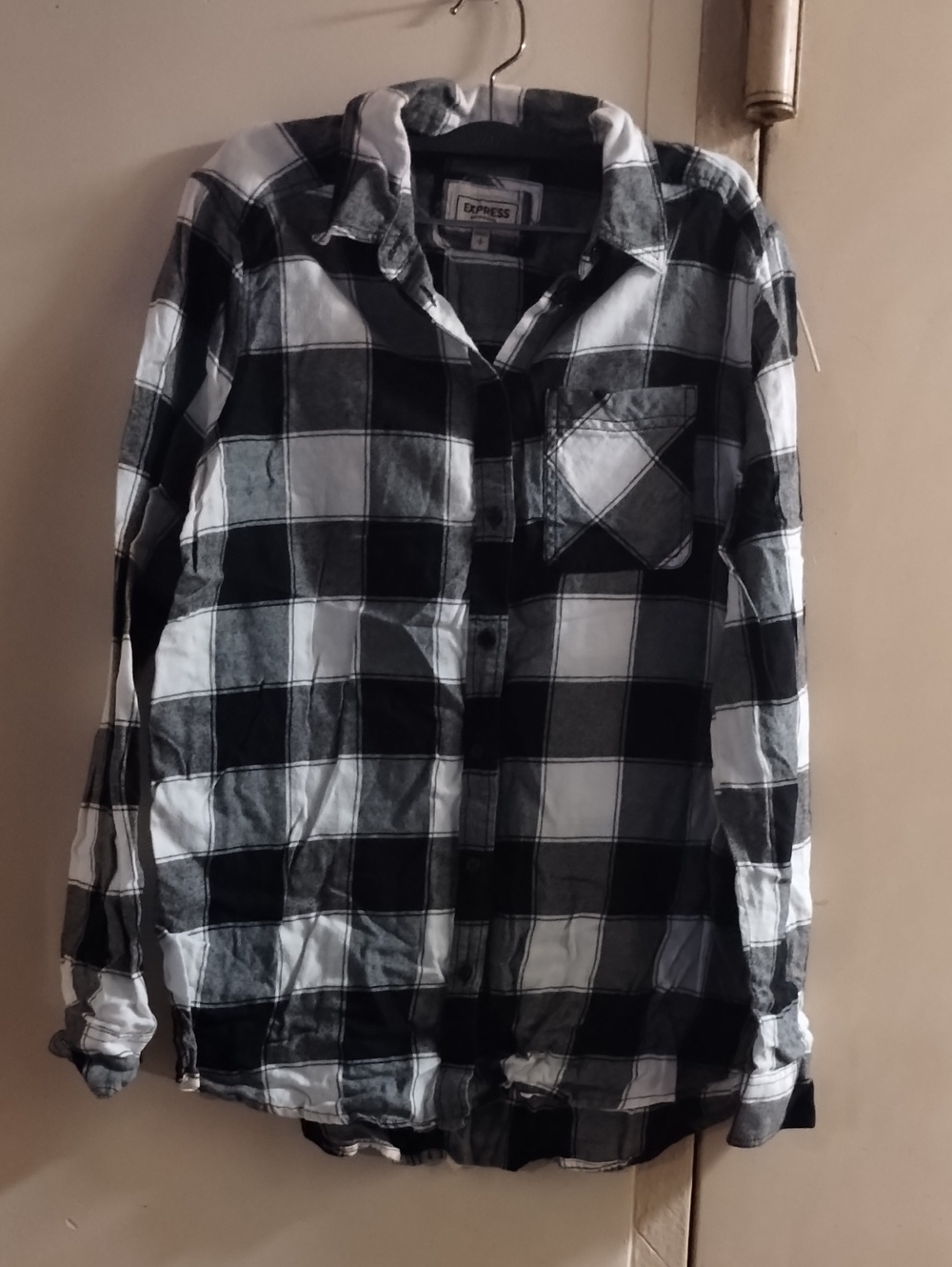 Express Men’s Black & White Check Button-Up Shirt
